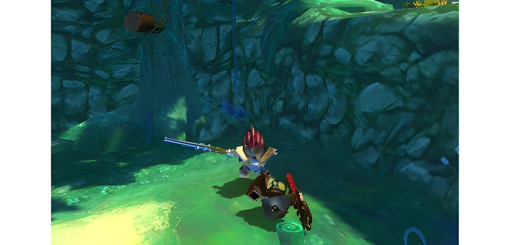 In LEGO Legends of Chima: Laval's Journey für Nintendo 3DS läuft eine Spielfigur durch eine grüne Höhle.