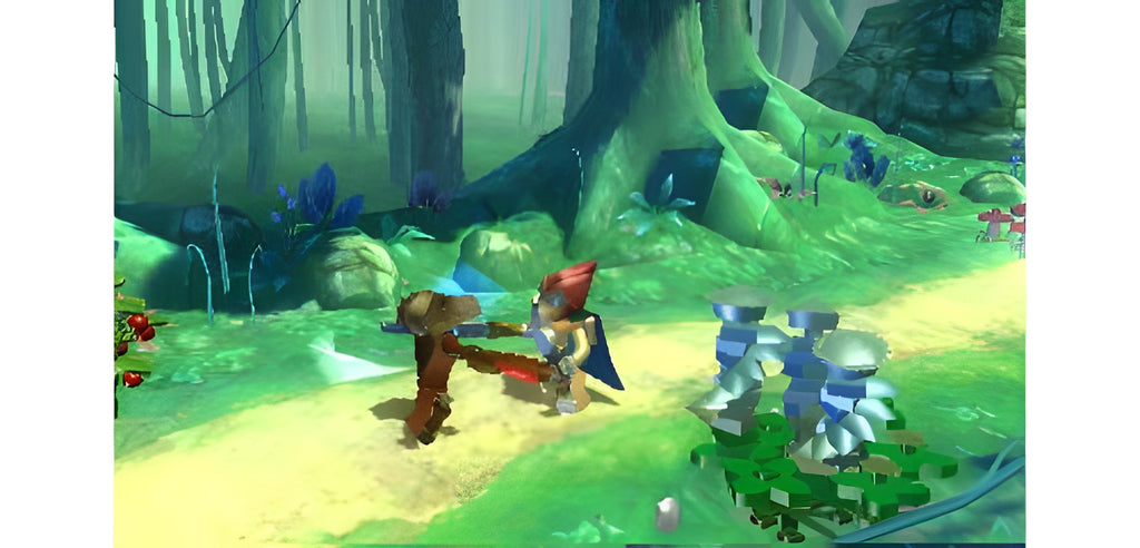 Laval kämpft in LEGO Legends of Chima: Laval's Journey für Nintendo 3DS in einem Wald gegen einen Gegner.