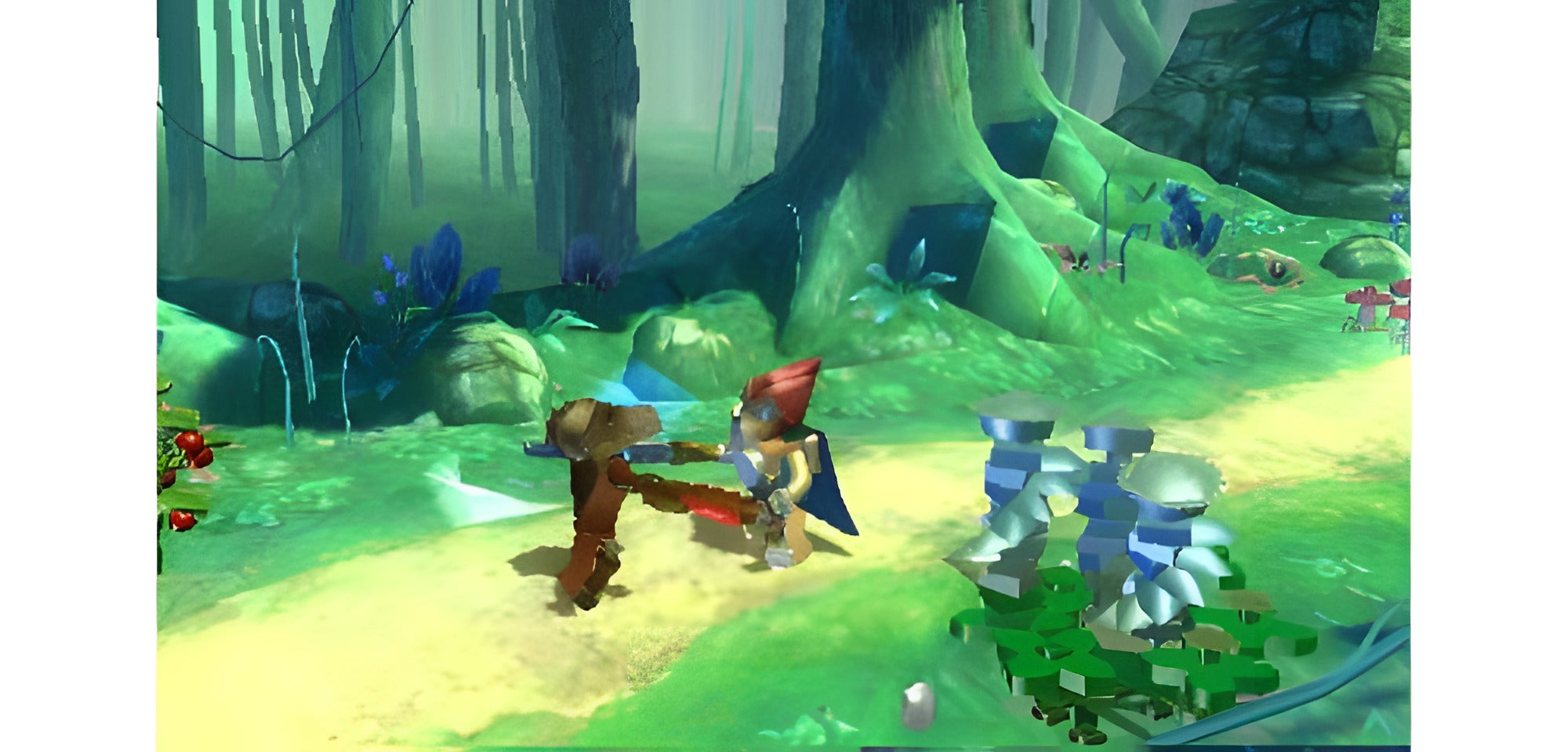 Laval kämpft in LEGO Legends of Chima: Laval's Journey für Nintendo 3DS in einem Wald gegen einen Gegner.