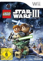 LEGO Star Wars III: The Clone Wars für Wii zeigt Yoda, Obi-Wan und Anakin auf dem Cover, USK ab 6.