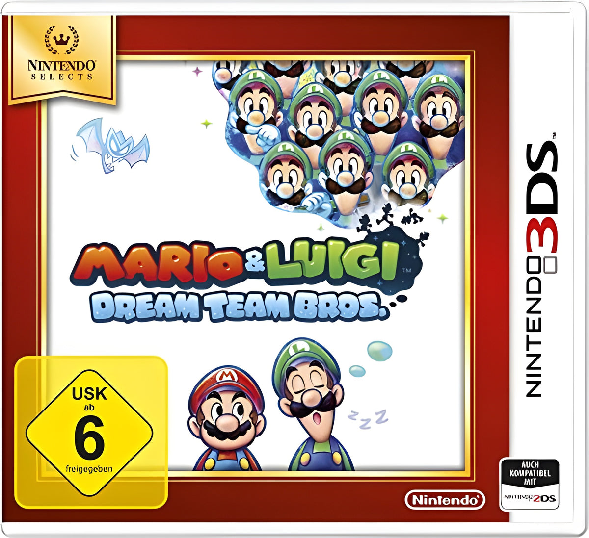 Das Cover von Mario & Luigi: Dream Team Bros. für Nintendo 3DS zeigt Mario und Luigi, mit USK ab 6.
