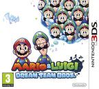 Mario & Luigi: Dream Team Bros. zeigt Mario und einen schlafenden Luigi vor vielen Luigi-Köpfen. PEGI 3.
