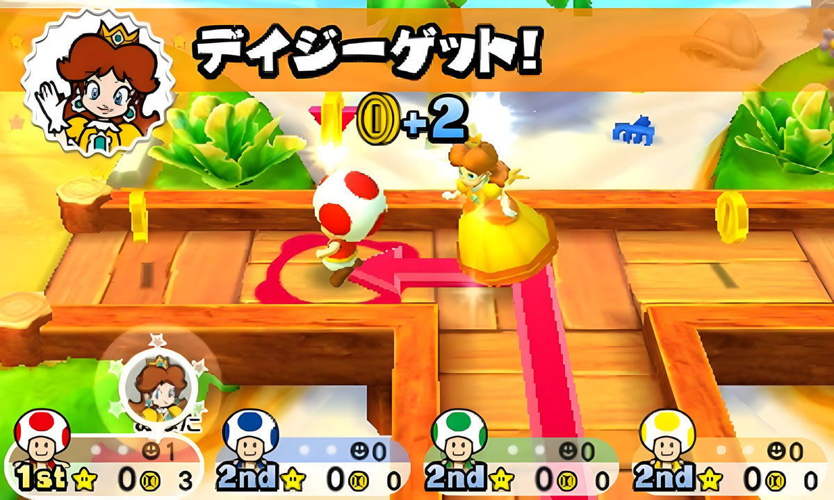 Daisy und Toad bewegen sich in Mario Party: Star Rush durch ein Labyrinth.