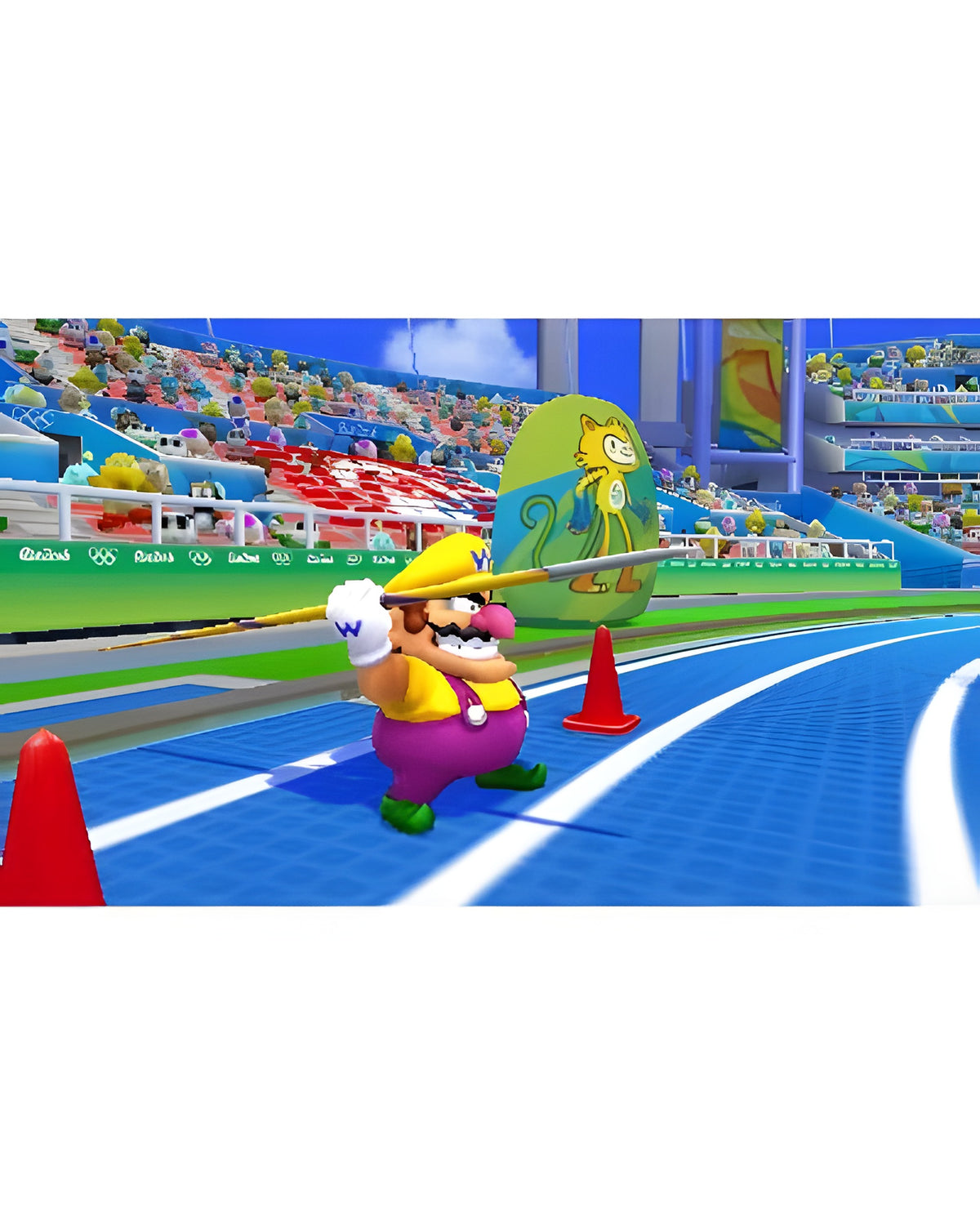 Wario bereitet sich in Mario & Sonic bei den Olympischen Spielen Rio 2016 auf einen Speerwurf vor.
