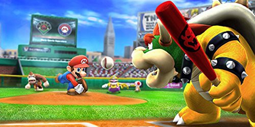 Im Baseball-Match von Mario Sports: Superstars schlägt Bowser mit dem Schläger, während Mario wirft.
