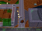 Ein Panzer fährt auf einer Brücke, die von Explosionen gesäumt ist, im Vordergrund ist ein HUD zu sehen.