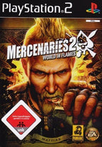 Mercenaries 2: World in Flames für PlayStation 2 mit USK ab 18 Siegel und einem bärtigen Mann auf dem Cover.
