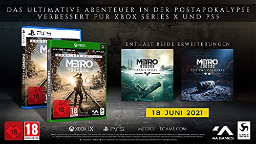 Ein Werbebild zu Metro Exodus Complete Edition zeigt die Xbox- und PS5-Hüllen sowie zwei Erweiterungen.
