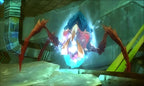 Ein grosses, blau leuchtendes Insekt mit roten Beinen ist in Metroid: Samus Returns zu sehen.