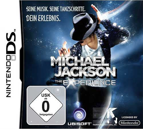 Michael Jackson: The Experience für Nintendo DS mit USK ab 0 Siegel und Michael Jackson im Tanzschritt.