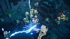 Ein Spielercharakter kämpft inmitten einer großen Horde grüner Zombies in einer dunklen Umgebung.