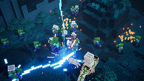 Ein Spielercharakter kämpft inmitten einer großen Horde grüner Zombies in einer dunklen Umgebung.