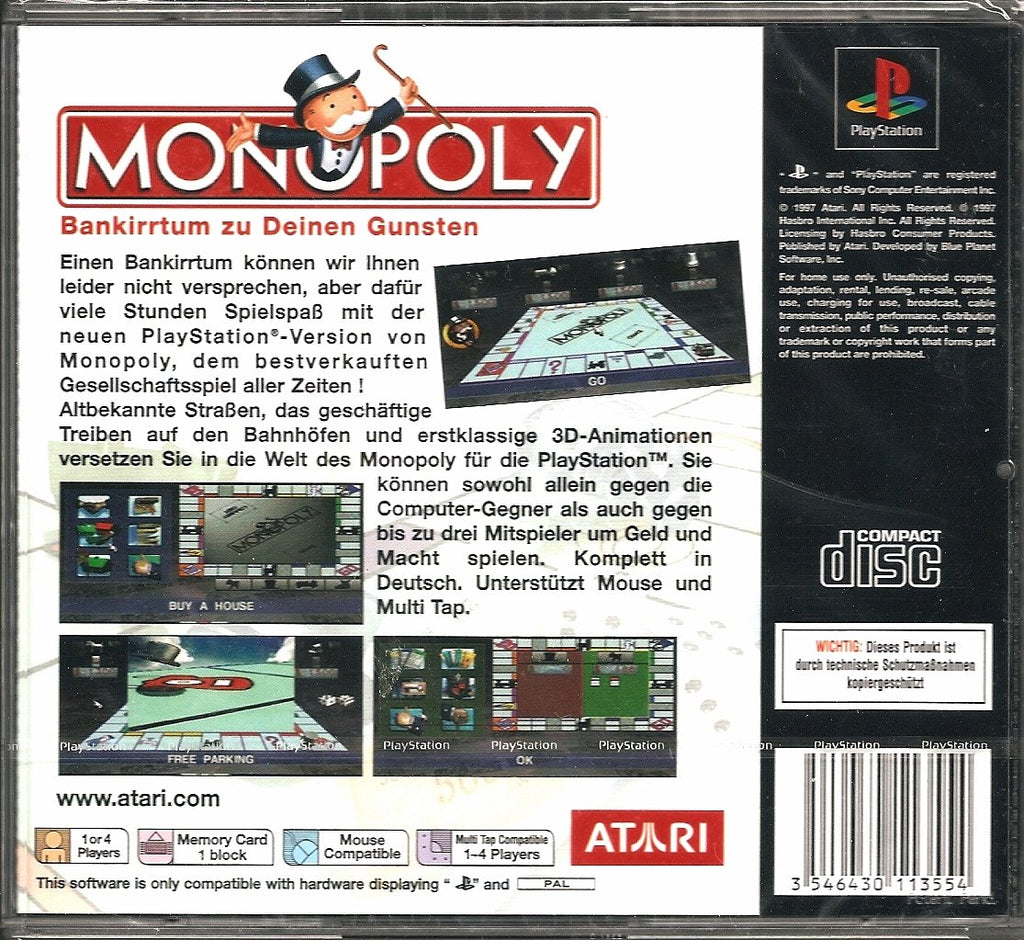 Die Rückseite der Spielverpackung zeigt eine Spielbeschreibung und vier kleine Screenshots des Spiels.
