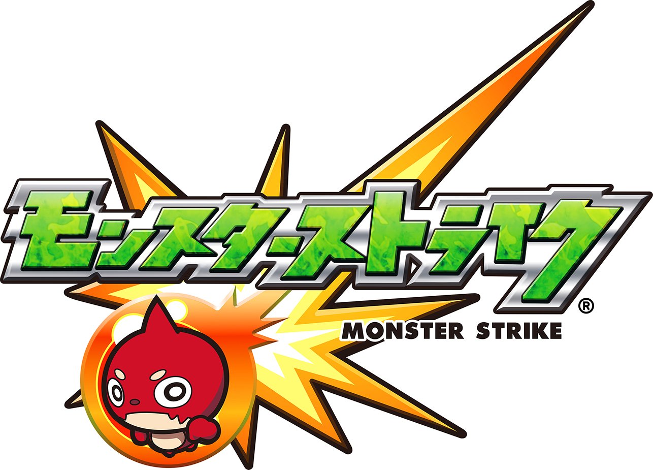 Das Logo von Monster Strike zeigt den Titel in japanischer und englischer Schrift mit einem roten Monster.
