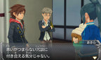 Drei Charaktere unterhalten sich in Monster Strike, wobei japanischer Text in einem Dialogfeld angezeigt wird.