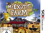 Das Cover von My Exotic Farm zeigt eine Giraffe, einen Löwen und Strauße vor einem Bauernhof, USK ab 0.