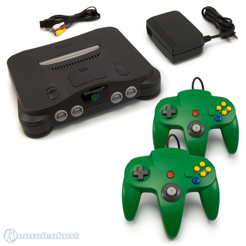 Konsole + 2 Original Controller grün + Zubehör