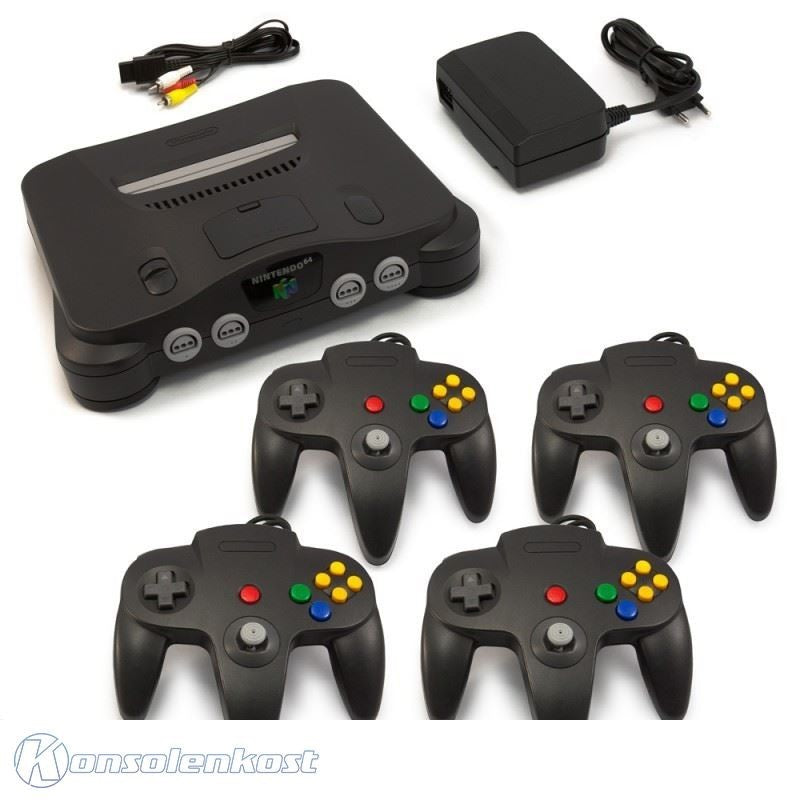 Konsole + 4 Controller schwarz + Zubehör