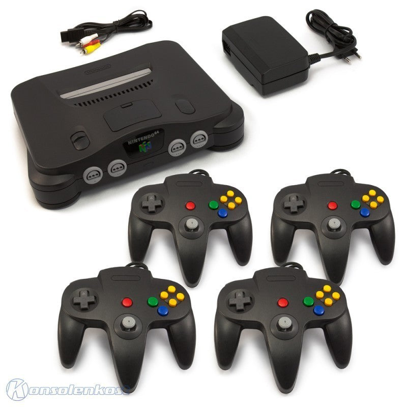 Konsole + 4 Controller schwarz + Zubehör