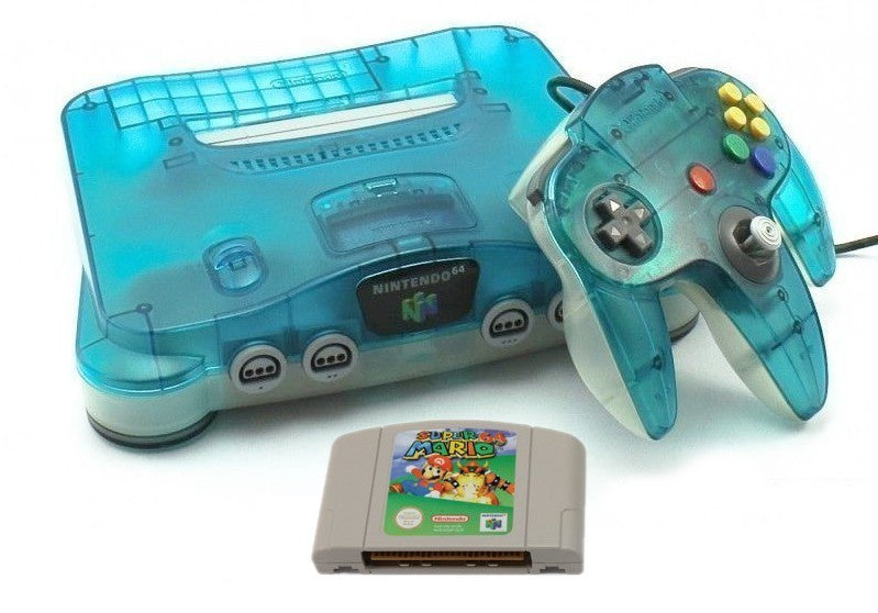 Konsole Clear Blue-White + Super Mario 64 + Original Controller + Zubehör