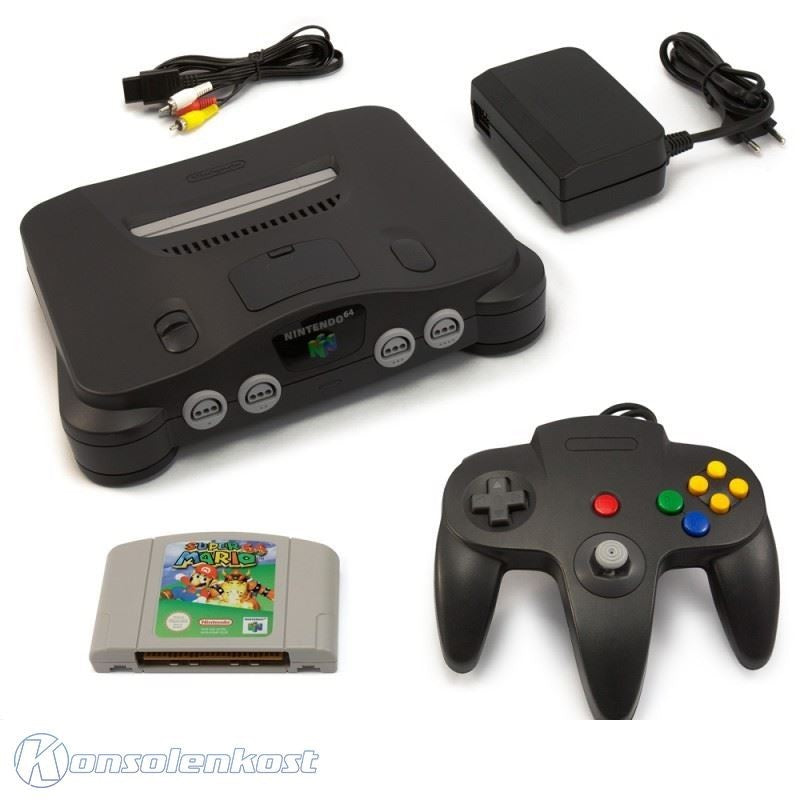 Konsole + Mario 64 + Controller schwarz + Zubehör
