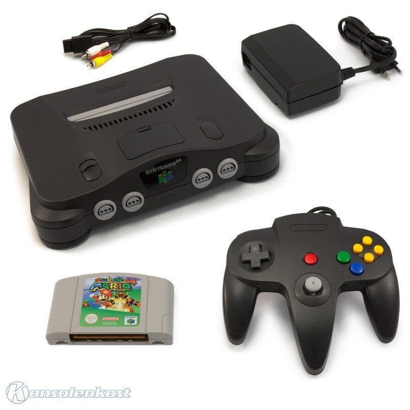 Konsole + Mario 64 + Controller schwarz + Zubehör