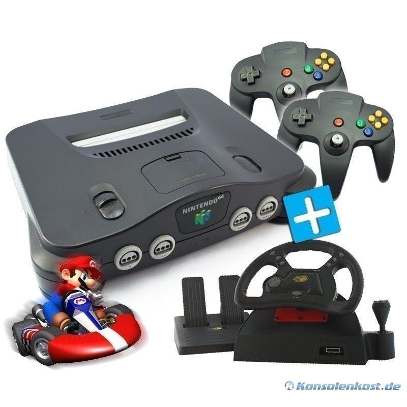 Konsole + Mario Kart + 2 Controller + Lenkrad + Zubehör