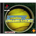 Namco Tennis Smash Court für PS1 zeigt einen Tennisball in einer Dose mit dem Spieltitel und dem PlayStation-Logo.