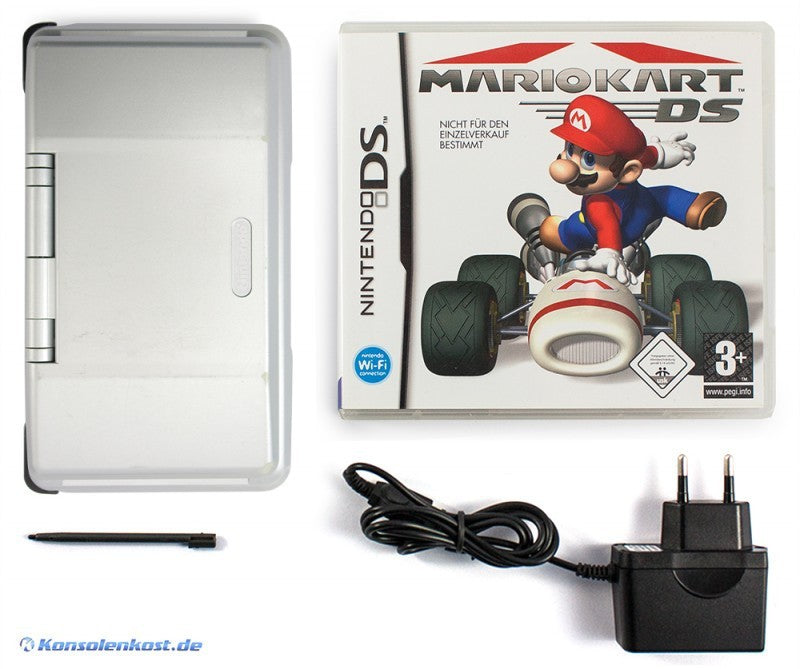 Konsole silber / platin + MARIO KART DS Spiel + Netzteil