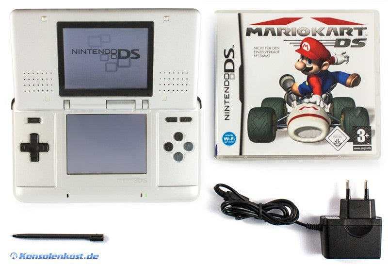 Konsole silber / platin + MARIO KART DS Spiel + Netzteil