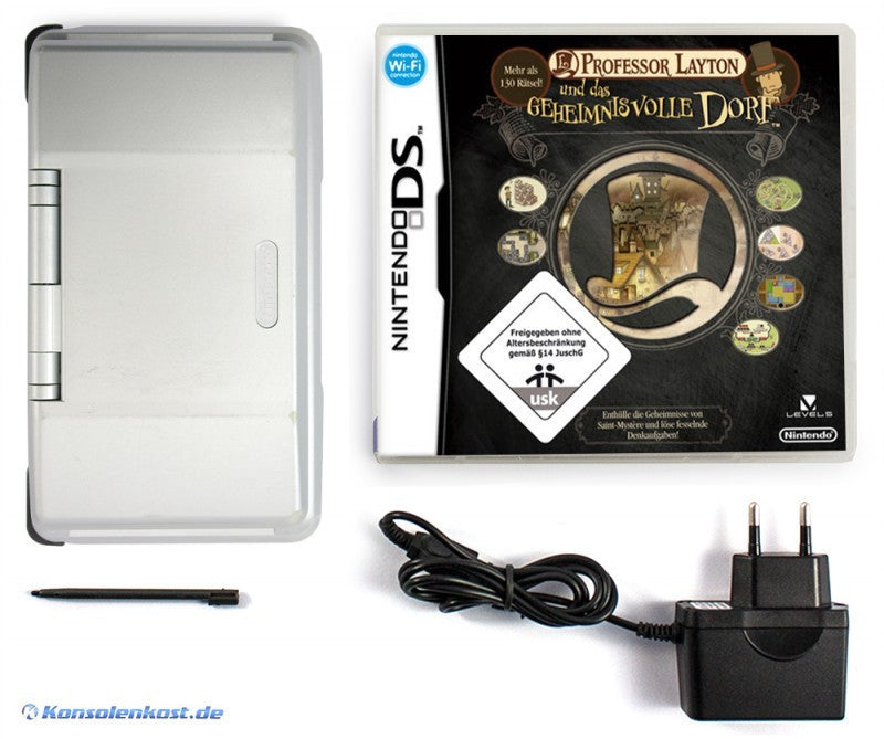 Konsole silber / platin + PROFESSOR LAYTON Spiel + Netzteil