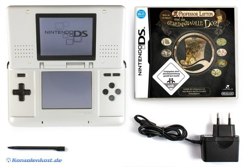 Konsole silber / platin + PROFESSOR LAYTON Spiel + Netzteil