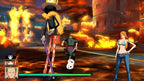 Eine Kampfszene aus One Piece: Unlimited World Red Strohhut-Edition in einer brennenden Stadt.
