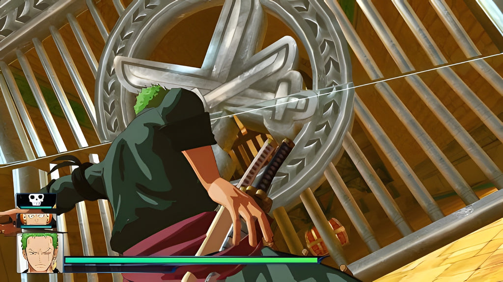 Zoro klettert an einer Wand hoch in One Piece: Unlimited World Red Strohhut-Edition.