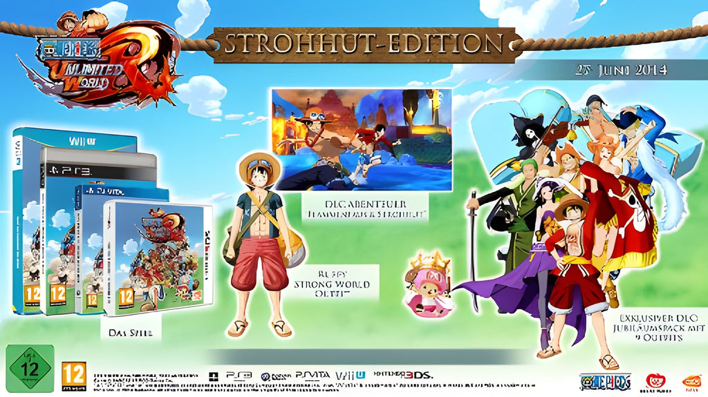 Das Werbebild zu One Piece: Unlimited World Red Strohhut-Edition zeigt die Inhalte der Edition und DLCs.