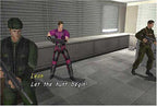 Drei Spielfiguren in einem Raum, eine davon mit dem Namen Leon und dem Dialog "Let the hunt begin!".