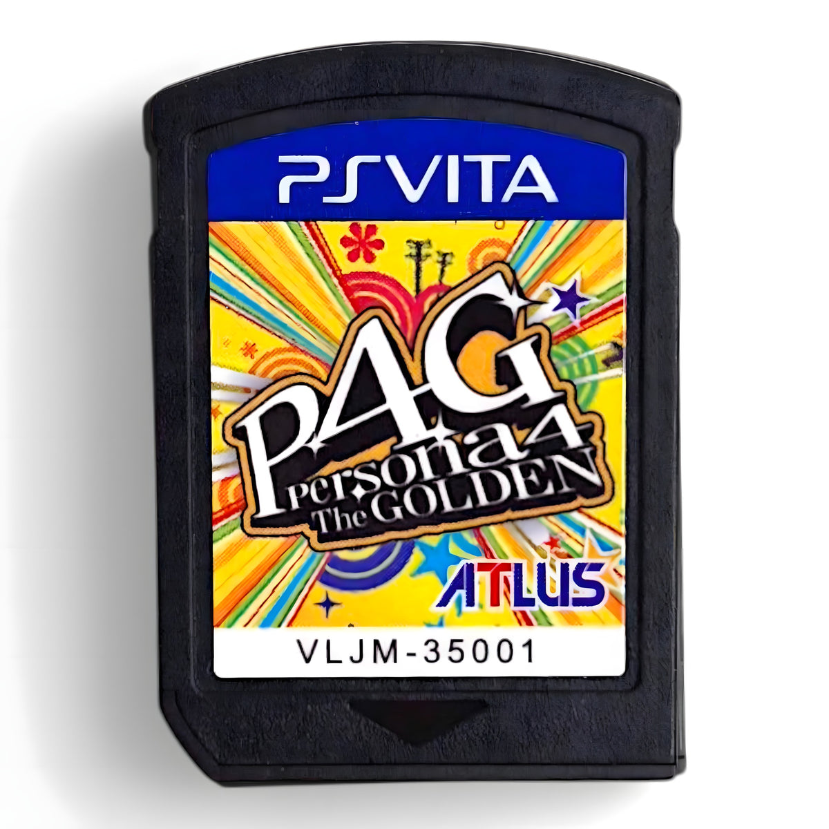 Das Spielmodul von P4G / Persona 4: The Golden zeigt das Logo und den Titel auf buntem Hintergrund.