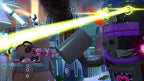 In Pac-Man 2 und die Geisterabenteuer für Nintendo 3DS feuert ein Roboter einen grünen Laserstrahl in einer Stadt ab.