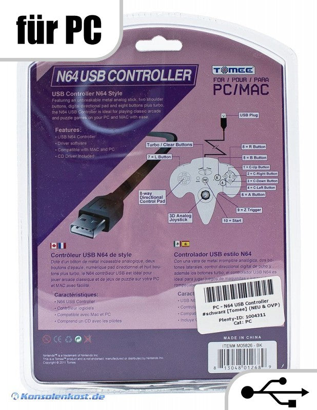 N64 USB Controller schwarz [Tomee]