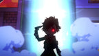 Ein Charakter mit leuchtendem Auge hält in Persona Q2: New Cinema Labyrinth eine Pistole an den Kopf.