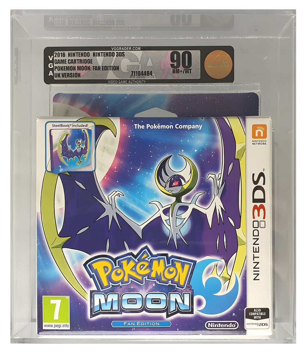 Das Cover von Pokémon Mond / Moon + Steelbook Fan Edition VGA Grading SEALED 90 für Nintendo 3DS