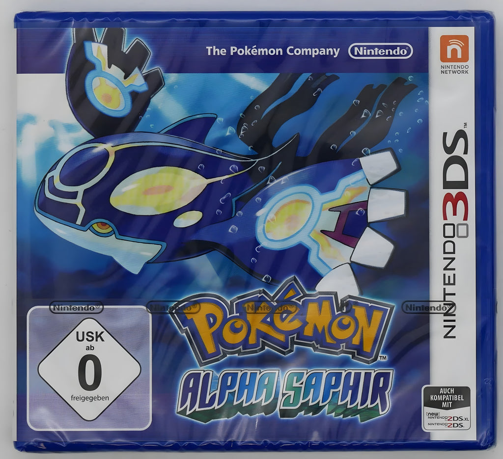 Die Vorderseite von Pokemon: Alpha Saphir / Alpha Sapphire Pixel Grading SEALED 80+ mit Kyogre und USK ab 0.