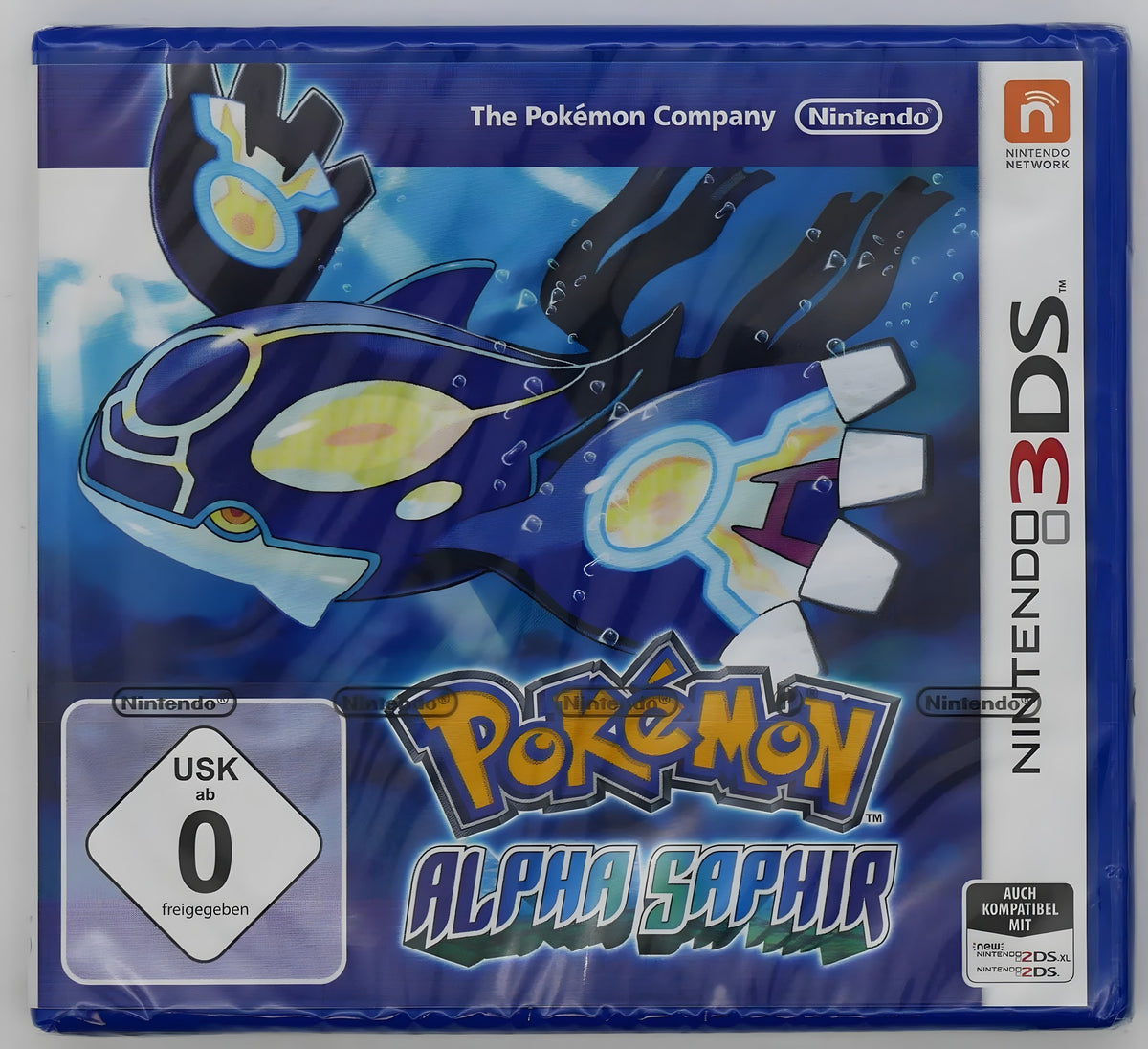 Die Vorderseite von Pokemon: Alpha Saphir / Alpha Sapphire Pixel Grading SEALED 80+ mit Kyogre und USK ab 0.