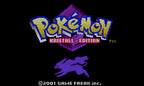 Der Titelbildschirm von Pokémon: Kristall Edition zeigt den Schriftzug und eine Silhouette von Suicune.