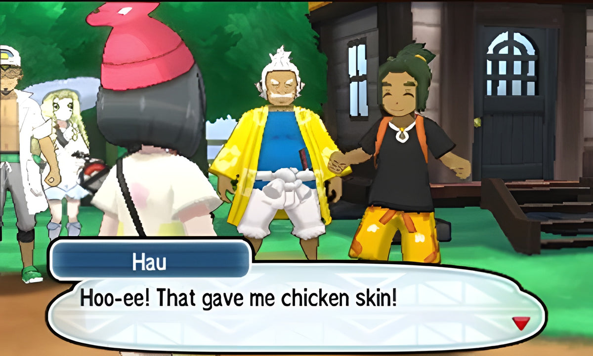 Ein Dialogfenster mit dem Namen 'Hau' ist in einer Szene aus Pokémon Mond / Moon zu sehen.
