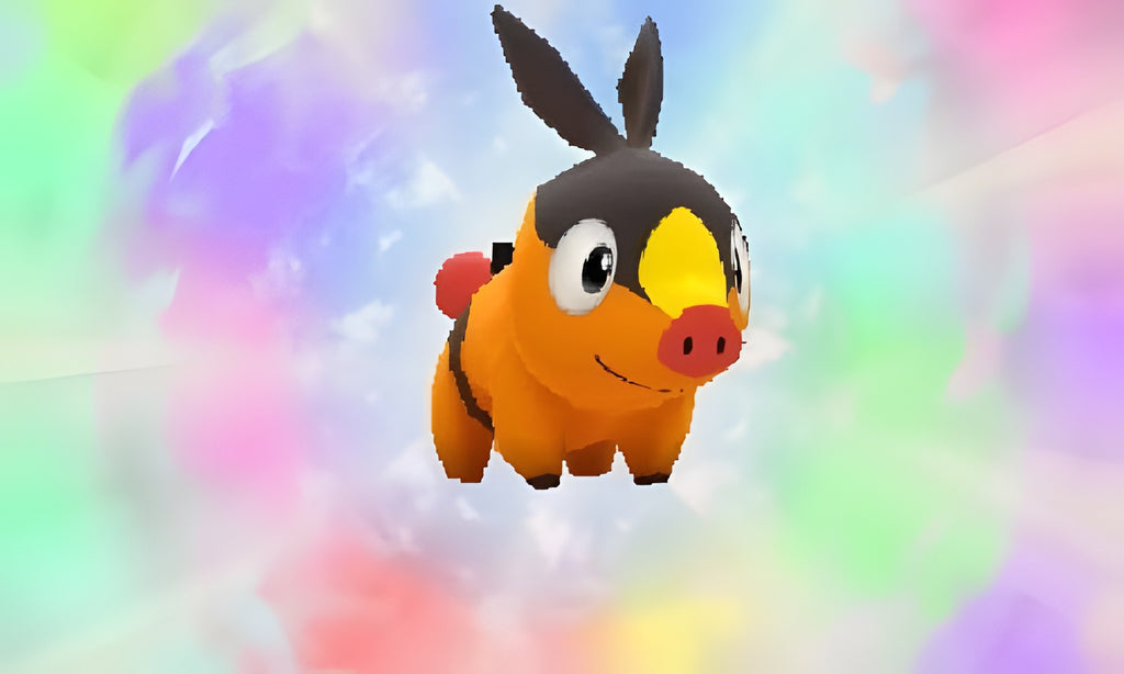 Floink schwebt vor einem farbigen Regenbogenhintergrund in Pokémon Mystery Dungeon: Portale in die Unendlichkeit.