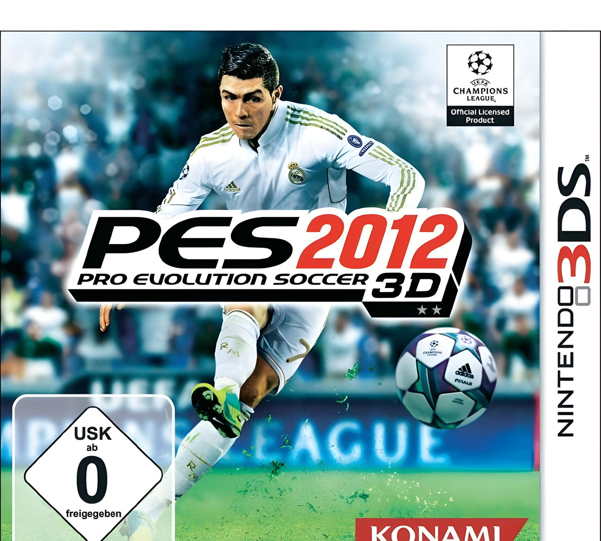 Das Cover von Pro Evolution Soccer 2012 / PES 12 zeigt einen Fußballspieler in Aktion und das USK-Siegel ab 0.