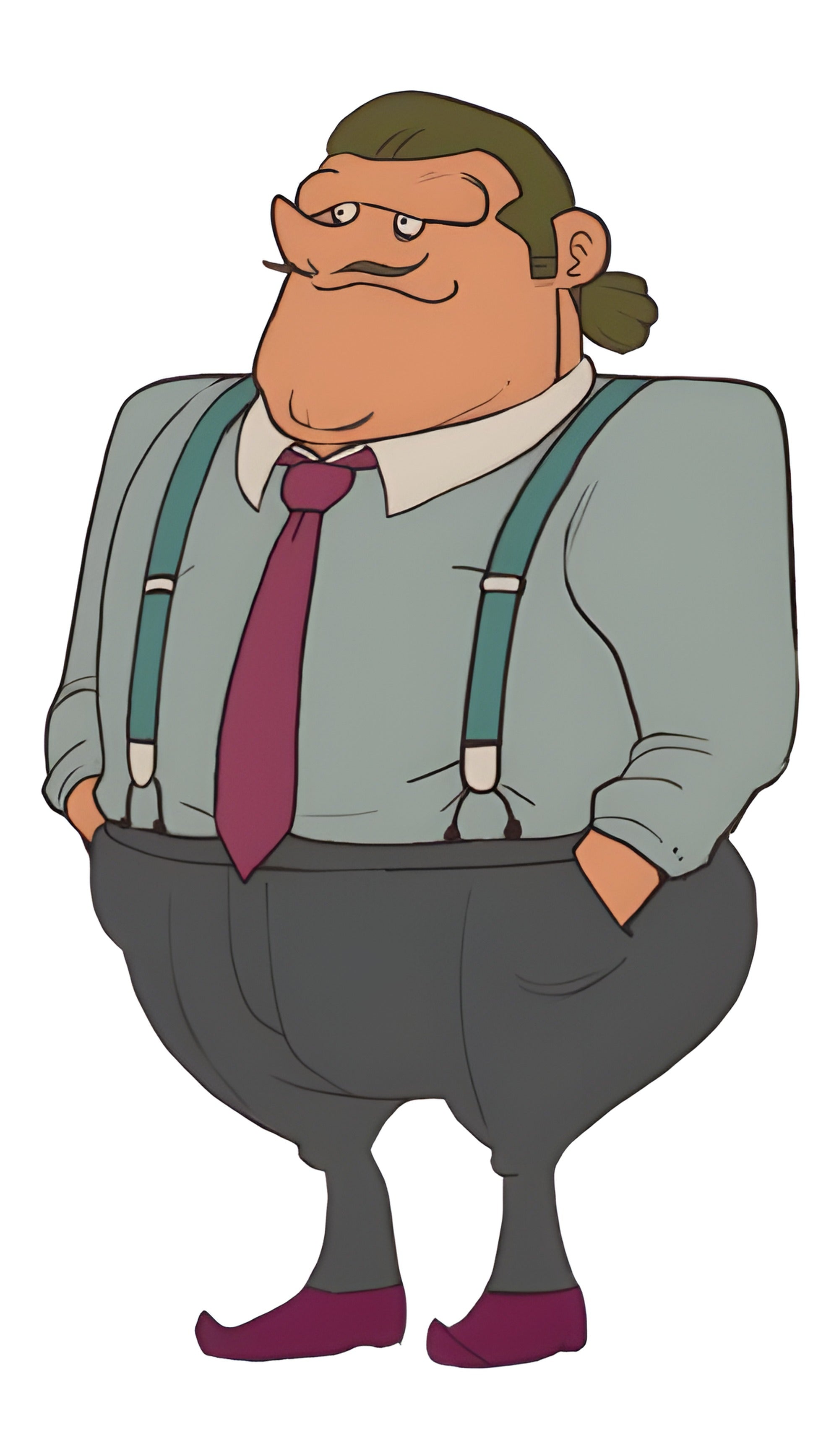 Professor Layton and the Miracle Mask / Mascara de los Prodigios zeigt einen korpulenten Mann mit Schnurrbart.