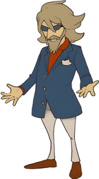 Ein Mann mit Sonnenbrille und Bart ist in Professor Layton and the Miracle Mask / Mascara de los Prodigios zu sehen.