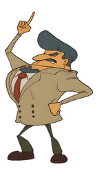 Professor Layton and the Miracle Mask / Mascara de los Prodigios zeigt einen Mann, der nach oben zeigt.